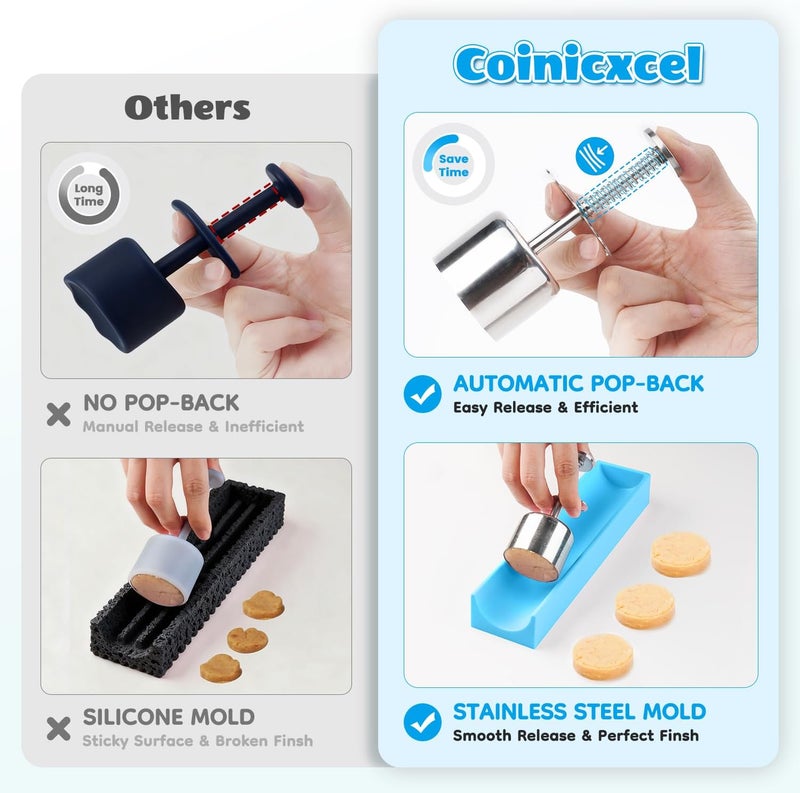 Coinicxcel مجموعة قوالب كعكة البوب الشاملة مع صينية سيليكون 9 بوصة، قاطع كعكة بوب دائري من الفولاذ المقاوم للصدأ ودافع، حامل أكريليك، أعواد، أغلفة، روابط ملتوية، مجموعة قوالب خبز لهدايا عيد الميلاد - Image 4